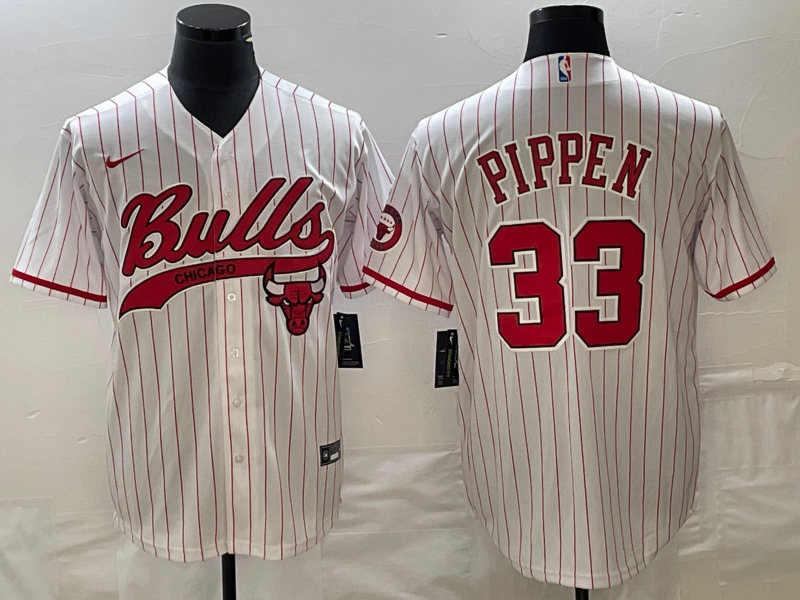 Men Chicago Bulls Blank 33 Pippen white Nike 2023 NBA Jerseys